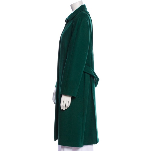 Piazza Sempione Green Wool Pointed Collar Pleated Back Long Coat EUC IT 48 US 12 - Picture 2 of 12